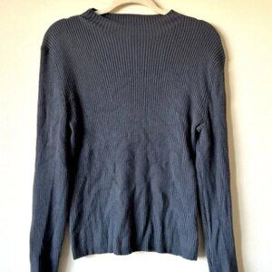 H&M Large Black Ribbed Knit Sweater fall winter crewneck blouse very stretchy